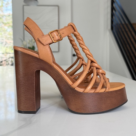 Vince Camuto Rohnlee Leather Platform Sandals in Cognac - Picture 1 of 9